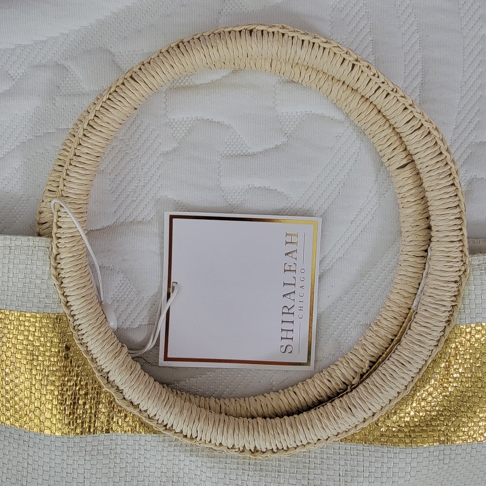 NWT Shiraleah Chicago Gold White Striped Handled Lightweight Marta Tote - Picture 3 of 8